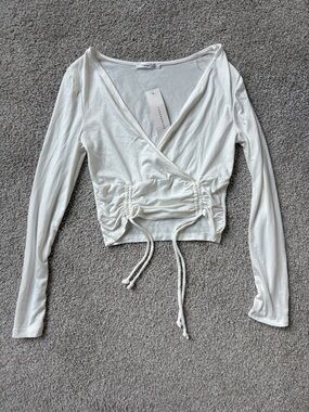 Women's White Long-Sleeve Ruched Wrap Top